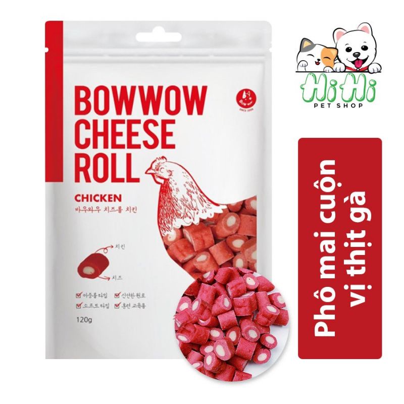 Snack bánh thưởng cho chó vị thịt gà - phô mai cuộn - Bow Wow Cheese Roll Chicken - 120g