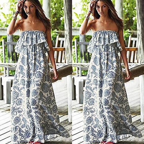 Đầm Maxi Trễ Vai In Họa Tiết Hoa Phong Cách Boho Quyến Rũ Cho Nữ