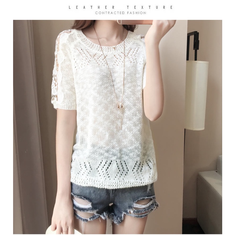 Áokiểu tay ngắn phối ren plus size cho phụ nữ trung niên