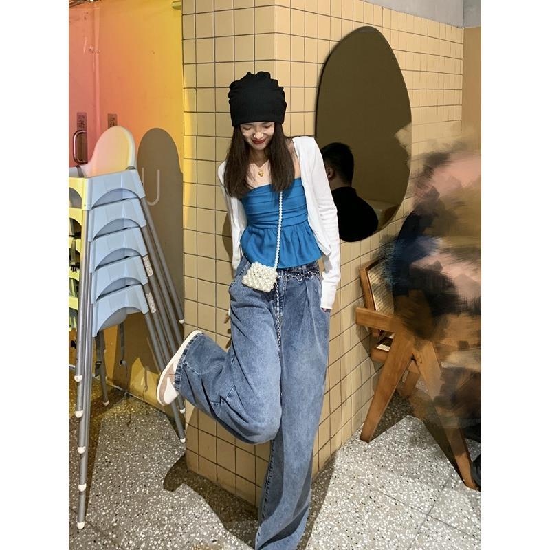 COZOK Áo Hai Dây Xếp Ly Màu Sắc Trơn Phong Cách Hàn Quốc Quyến Rũ