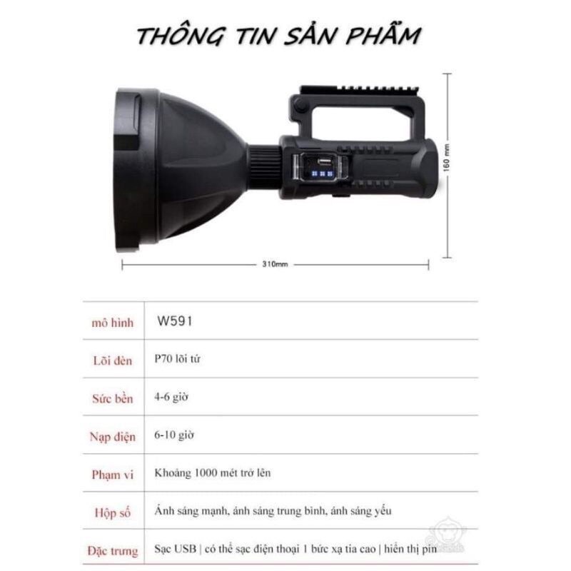 Đèn cầm tay siêu sáng w591 bóng xp70