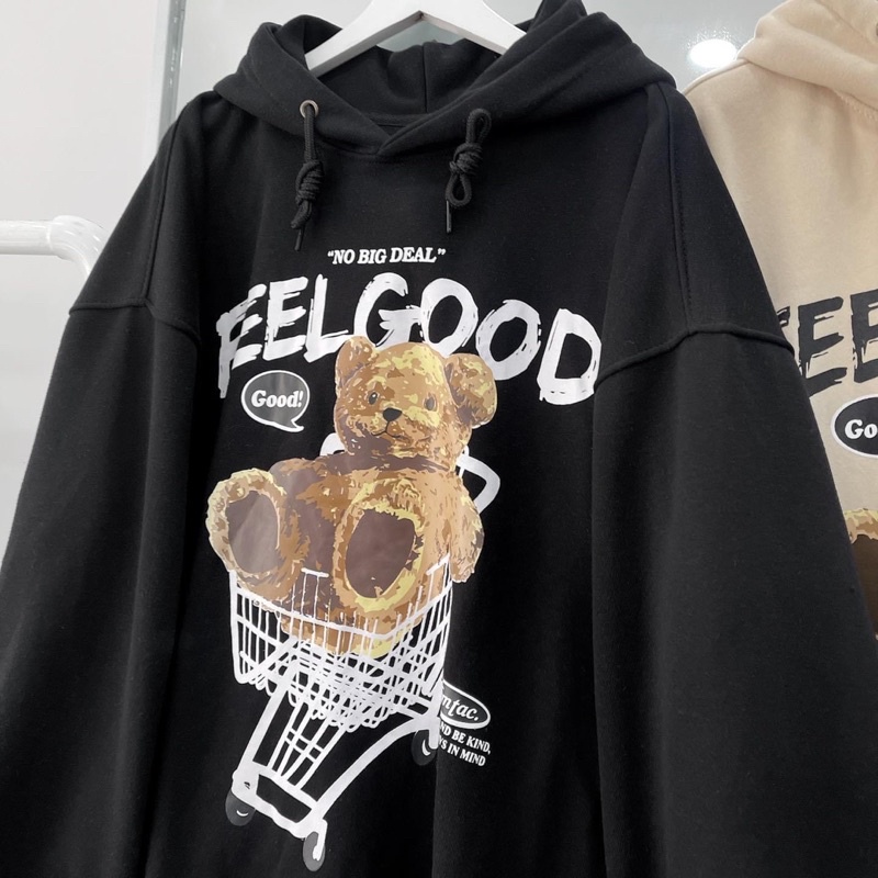 Áo Hoodie Nỉ Bông Unisex GẤU màu ĐEN/TAN 🧸 Nam nữ unisex 🧸 Áo Khoác Hoodie form rộng Jaystoree 🖤 | BigBuy360 - bigbuy360.vn
