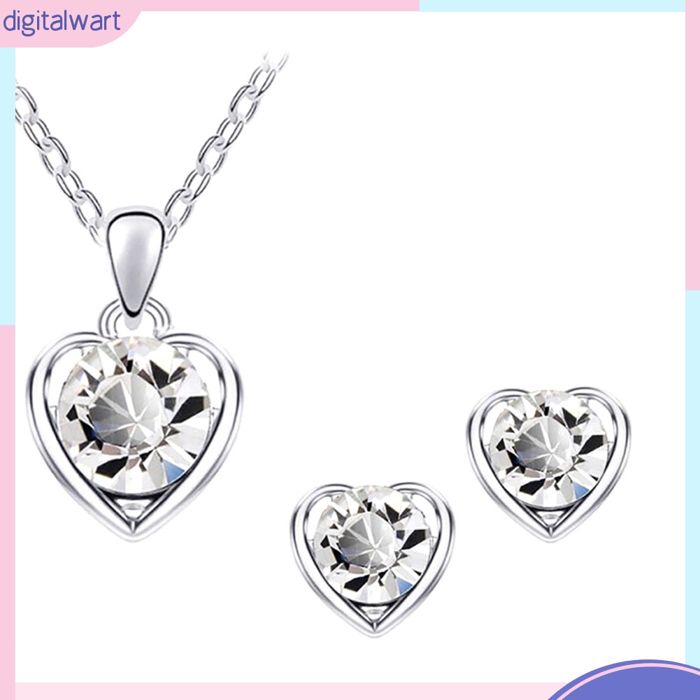 Set Trang Sức Vòng Cổ Và Khuyên Tai Mặt Trái Tim Phối Đá Thời Trang Cho Nữ