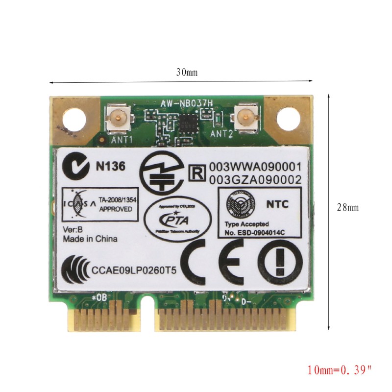 Card Wifi Không Dây Aw-Nb037H 802.11nbg + Bluetooth 3.0 Mini Pci-E | BigBuy360 - bigbuy360.vn