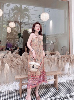 Đầm maxi voan thổ cẩm (2 màu)