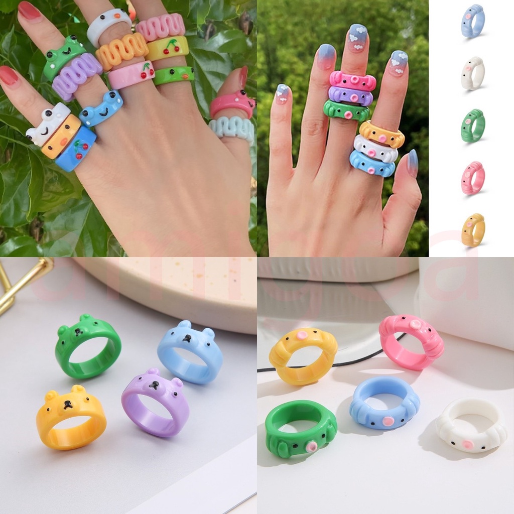 Nhẫn Hình Chú Ếch / Chú Gà Bằng Nhựa Resin Thời Trang Cho Nam Nữ