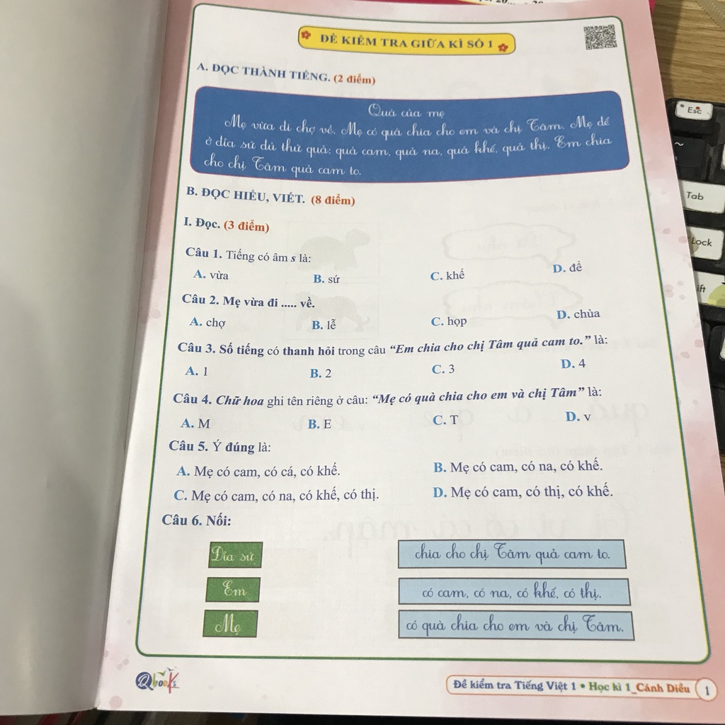 Sách - Đề Kiểm Tra Tiếng Việt 1 (Cánh Diều) - Học Kì 1