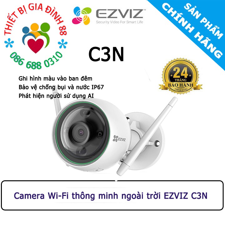Camera ngoài trời EZVIZ C3N 1080P công nghệ AI thông minh - Có màu ban đêm C3W C3X C3WN Color