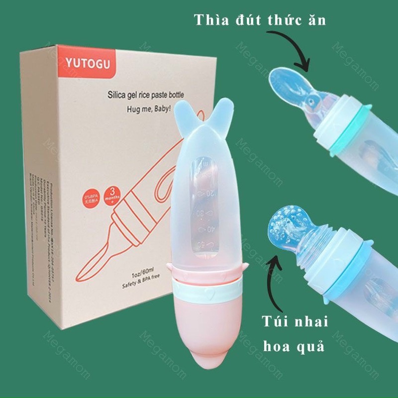 Bình thìa ăn dặm kèm túi nhai silicone, bình thìa 2 in 1 silicon ăn dặm tiện lợi