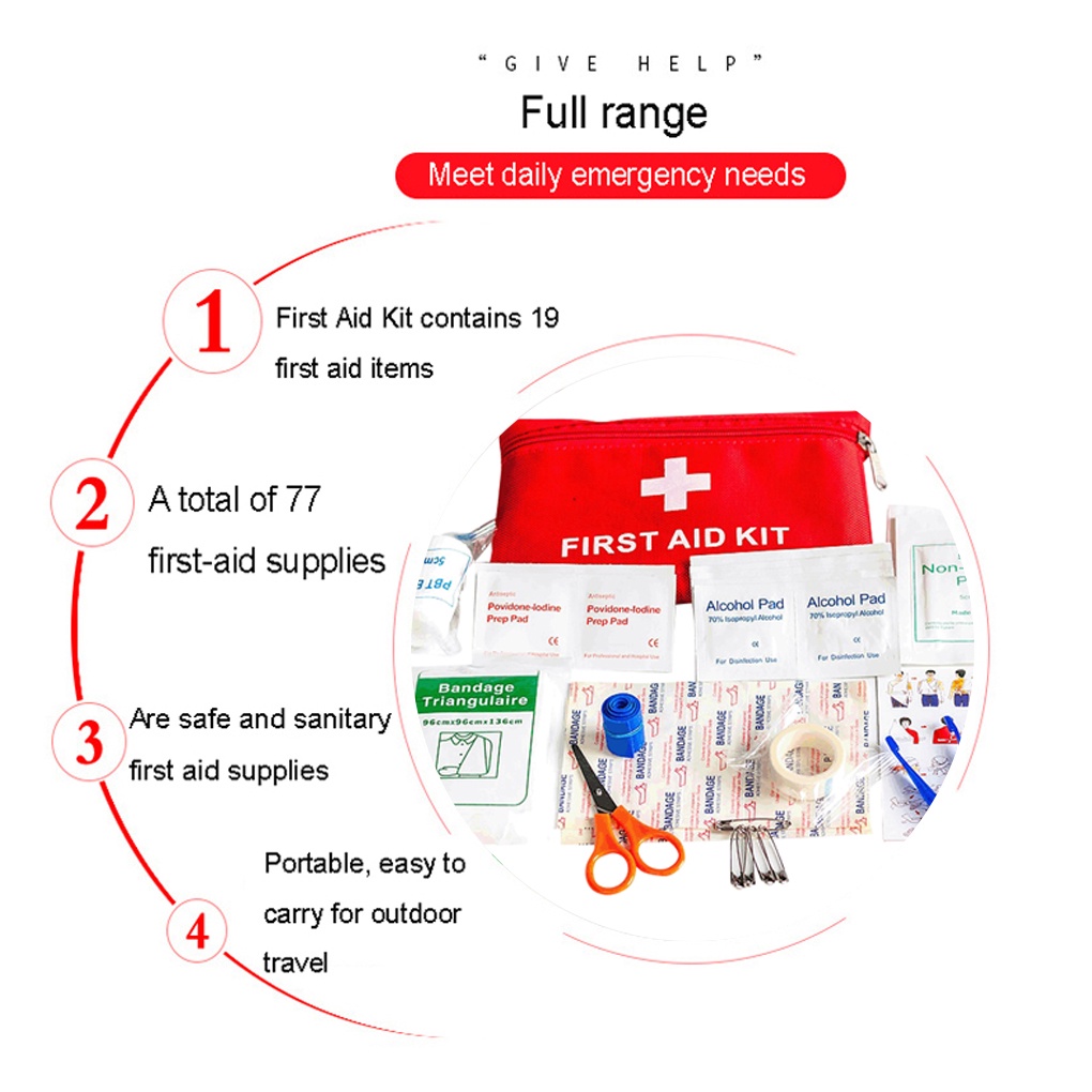 Set 39 dụng cụ sơ cứu y tế kèm túi đựng bằng vải tiện dụng cho các hoạt động ngoài trời