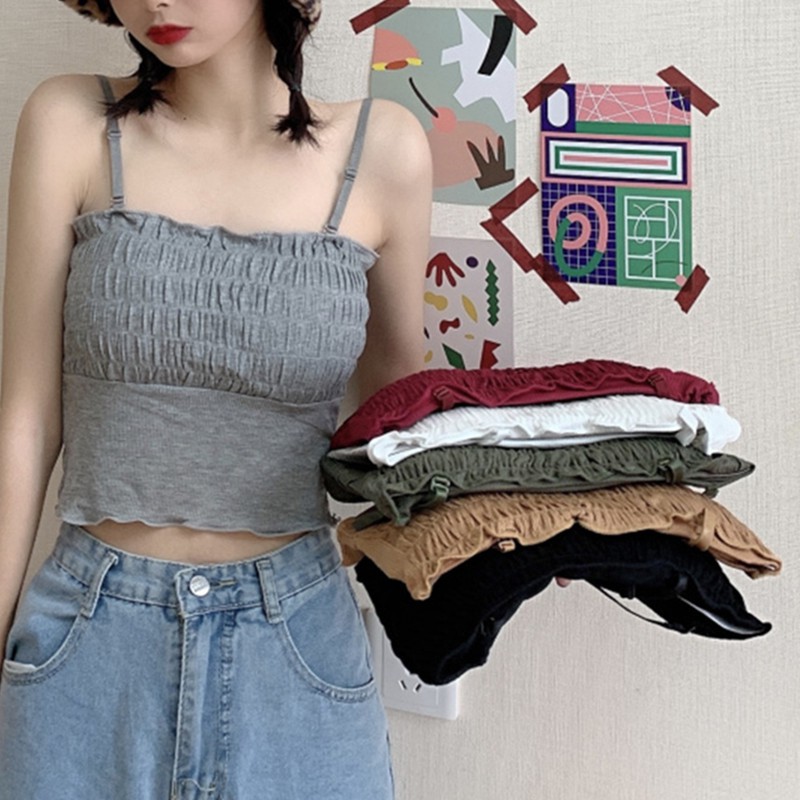 Áo 2 dây có mút đệm thiết kế nhún bèo ngực thời trang nữ quyến rũ