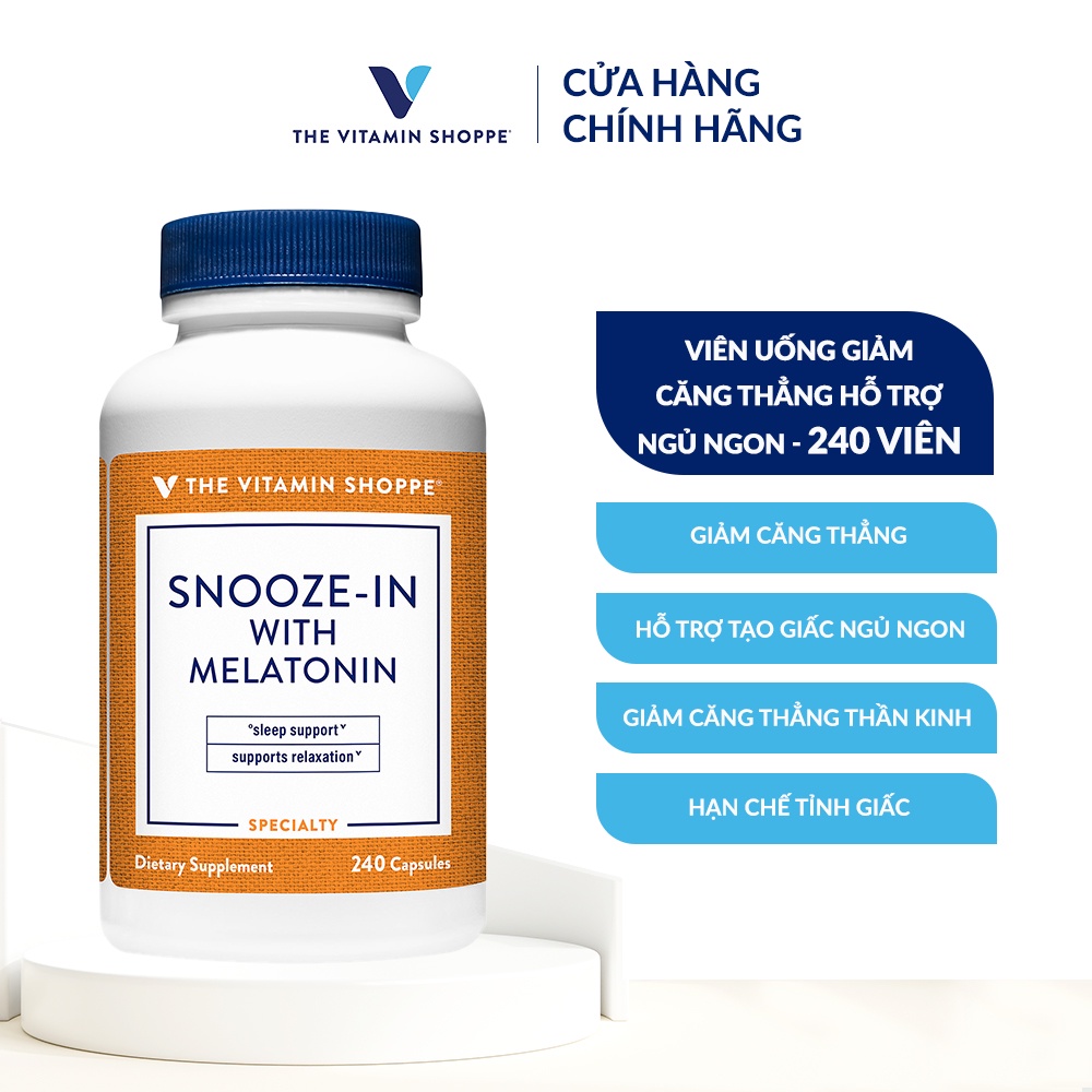 Viên uống hỗ trợ ngủ ngon cho người căng thẳng, mất ngủ THE VITAMIN SHOPPE Snooze-In With Melatonin 120/240 viên