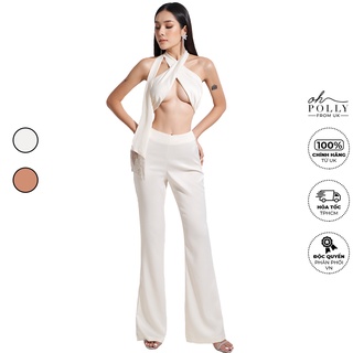 Oh Polly - Jumpsuit dây chéo ngực, quần dài ống loe sang chảnh