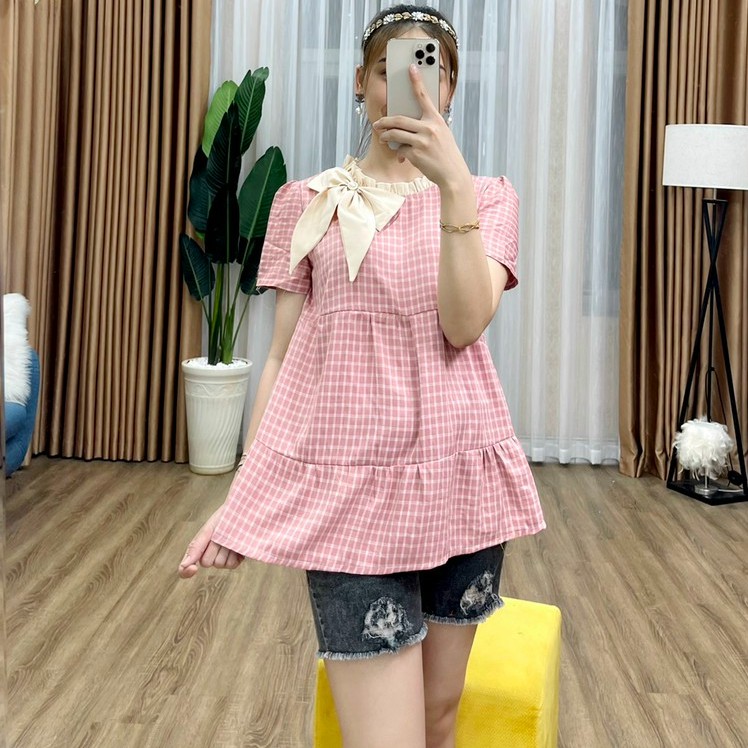 Áo bầu kiểu đồ công sở đẹp dáng babydoll xinh thiết kế - Freesize 65kg