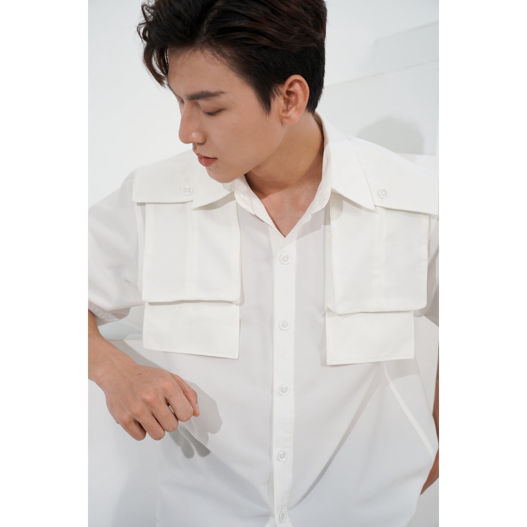 Áo Sơ Mi Nam Ngắn Tay Phối Túi Hộp Màu Đen/Trắng Thương Hiệu Mr Twins