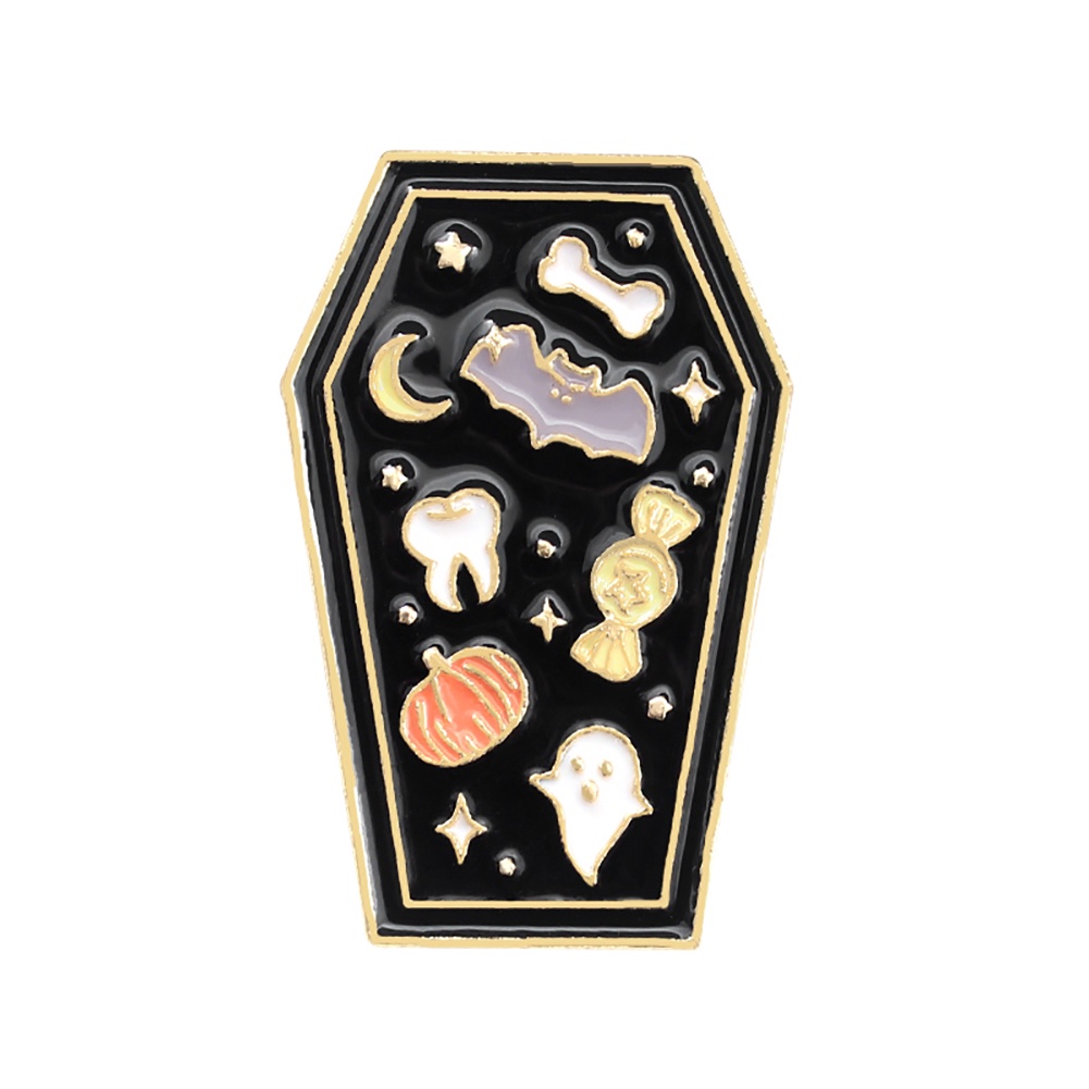 YOML✔Creative Coffin Enamel Brooch Pin Denim Jeans Badge Halloween Party Decoration