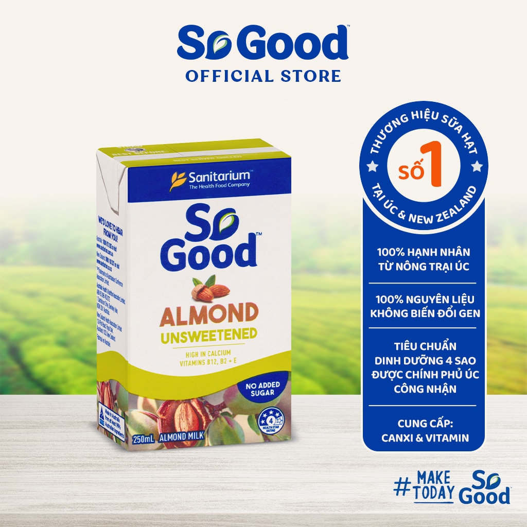 Sữa hạnh nhân không đường SO GOOD 250ml bổ sung canxi và vitamin không gây tăng cân