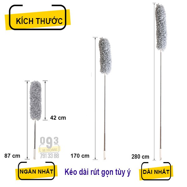 Combo Cây Lau Nối Dài Lau Kính, Chổi Lau Vệ Sinh Nhà Cửa Văn Phòng Dài 2.8 mét, Gồm  1 Bông Lau 360