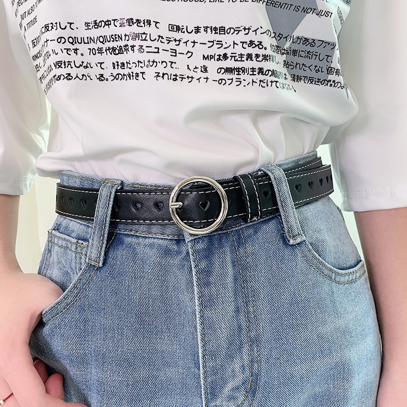 Thắt Lưng Khóa Tròn Phối Lỗ Thời Trang Hàn Quốc Đơn Giản Cho Nữ