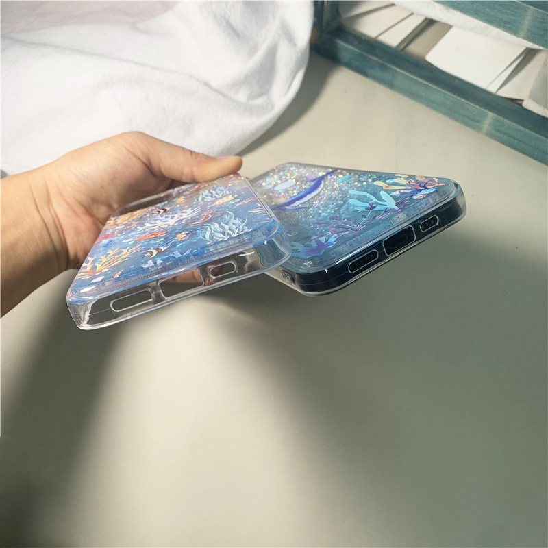 Ốp Điện Thoại TPU Mềm Họa Tiết Cá Voi / Mèo Phối Cát Lún Lấp Lánh Cho iPhone 12 13 Pro Max 11 X XR XS 8 Plus SE 2020 6 6S