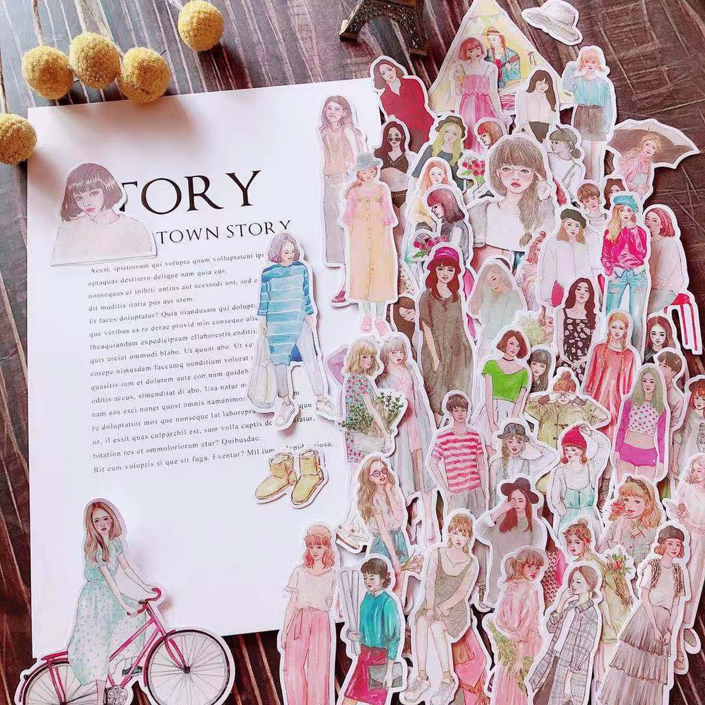 Set 108 Miếng Dán Trang Trí Sổ Tay/Nhật Ký/Sổ Tay Họa Tiết Cô Gái Xinh Xắn Dễ Thương