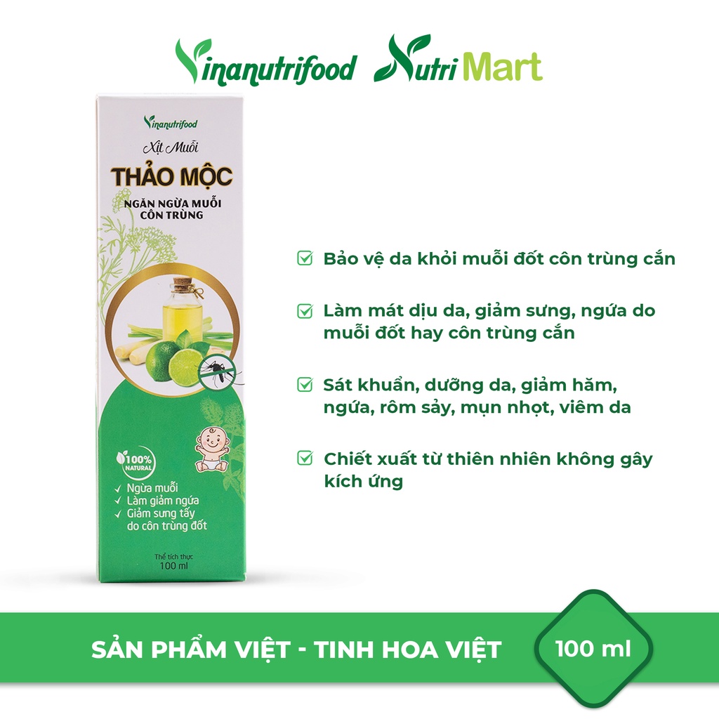 [Mã BMBAU50 giảm 50K đơn 150K] Xịt muỗi thảo dược Vinanutrifood, bảo vệ da khỏi côn trùng, an toàn cho da, chai 100ml