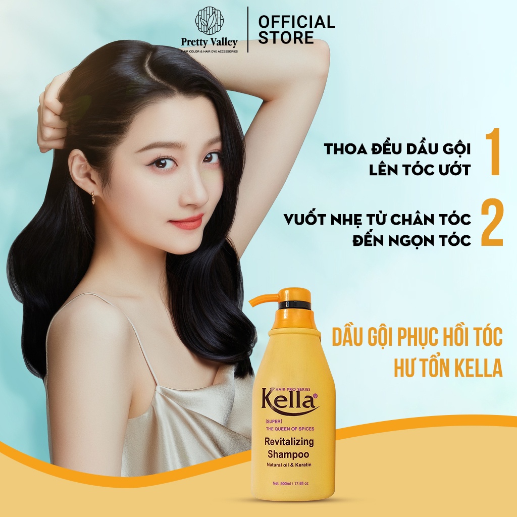 Combo dầu gội &amp; xả phục hồi tóc hư tổn KELLA KERATIN chống lão hóa, nuôi dưỡng tóc yếu khỏe mạnh - Pretty Valley Store