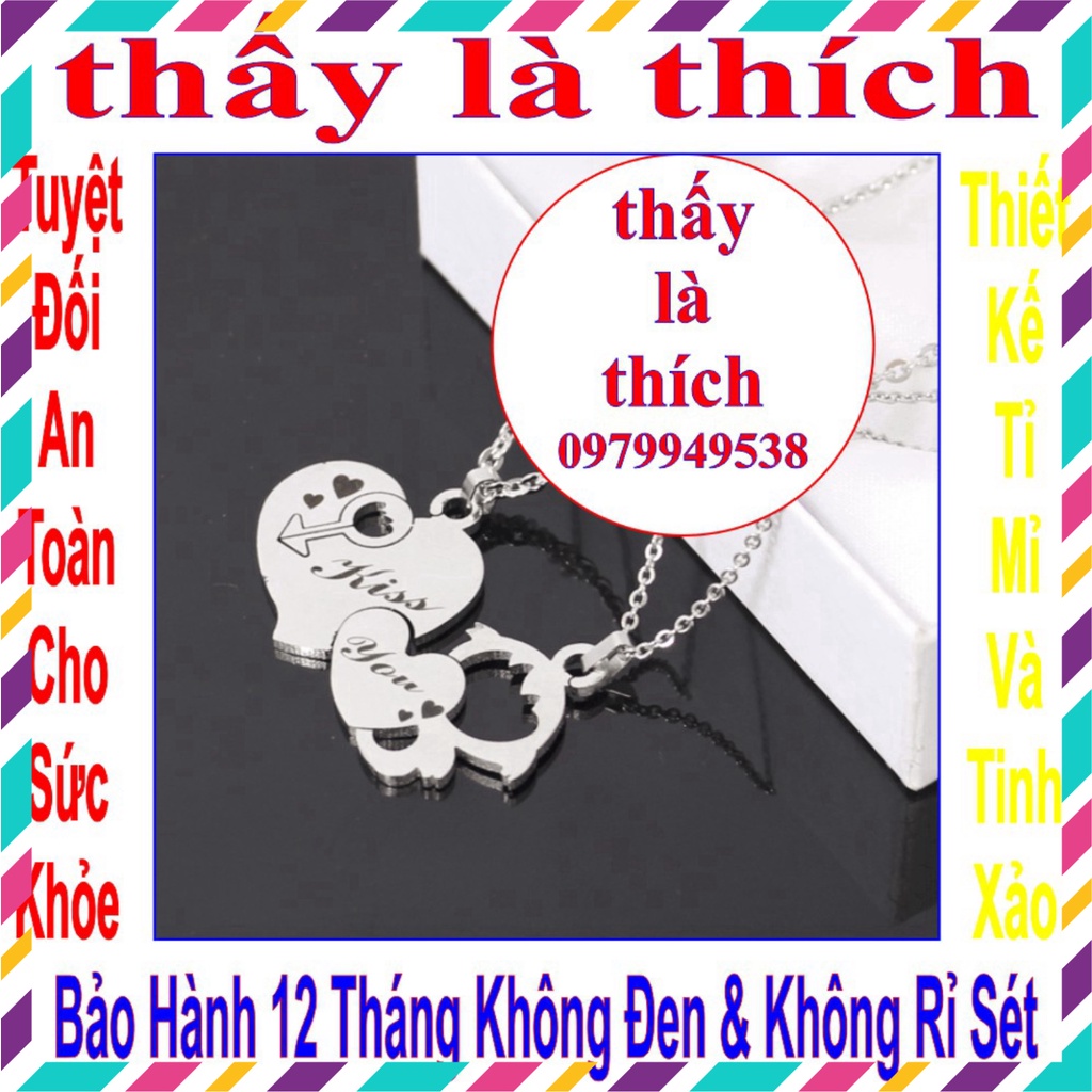Dây chuyền cặp đôi 2 mảnh ghép trái tim & cậu bé tình yêu kết hợp chữ KISS YOU-Giá bán như trên là 1 cặp=2 sợi như hình
