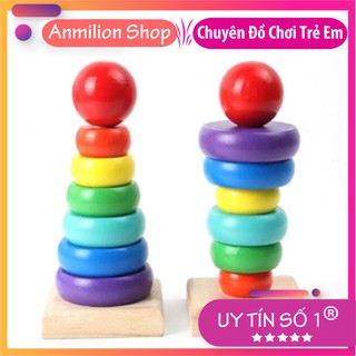 Đồ chơi gỗ, tháp xếp chồng - xếp tháp cầu vồng 7 màu sắc