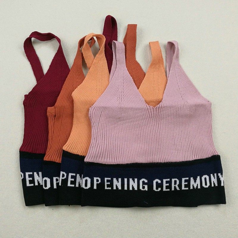 Áo croptop không tay cổ chữ V in chữ cho nữ | BigBuy360 - bigbuy360.vn