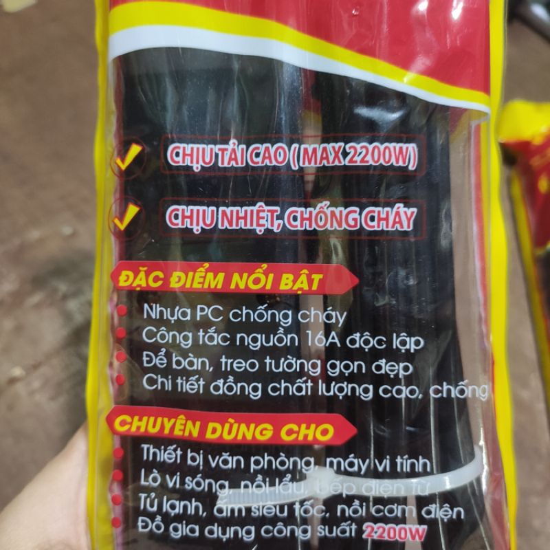 ]N6T2,5C/N6T4,5C] Ổ cắm điện 6 ổ cắm kéo dài chống cháy Nival 2200W nhựa PC cao cấp, chi tiết đồng vàng 100%