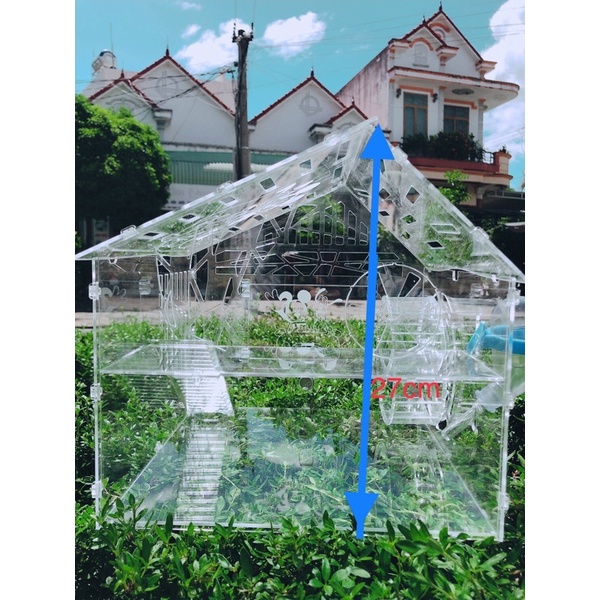 Lồng nuôi hamster giá rẻ, Tặng wheel êm + Bình nước, 27x27x27cm mica trong suốt cao cấp