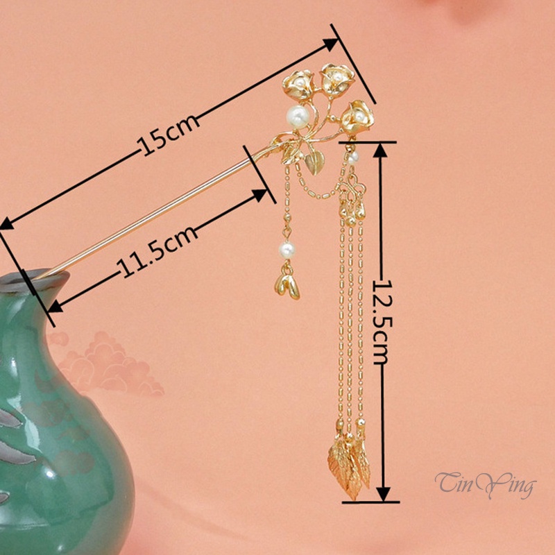 GETNOIVAS Trâm Cài Tóc Hình Hoa Phối Tua Rua Phong Cách Trung Hoa Thời Trang Cho Nữ