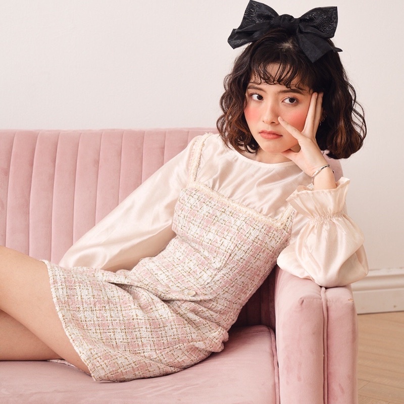 Thanh lý váy dạ tweed phối organza bleubird size XS