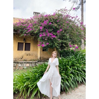 Váy maxi trắng tay loe