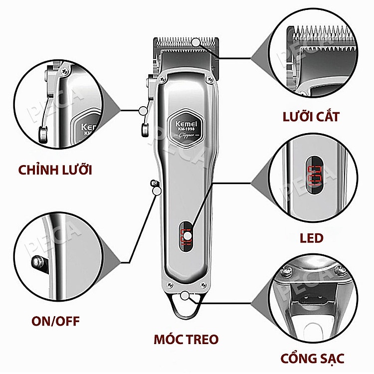 Tông Đơ Cắt Tóc Kemei KM-1998 Chính Hãng Pin Lithium 2000mAh