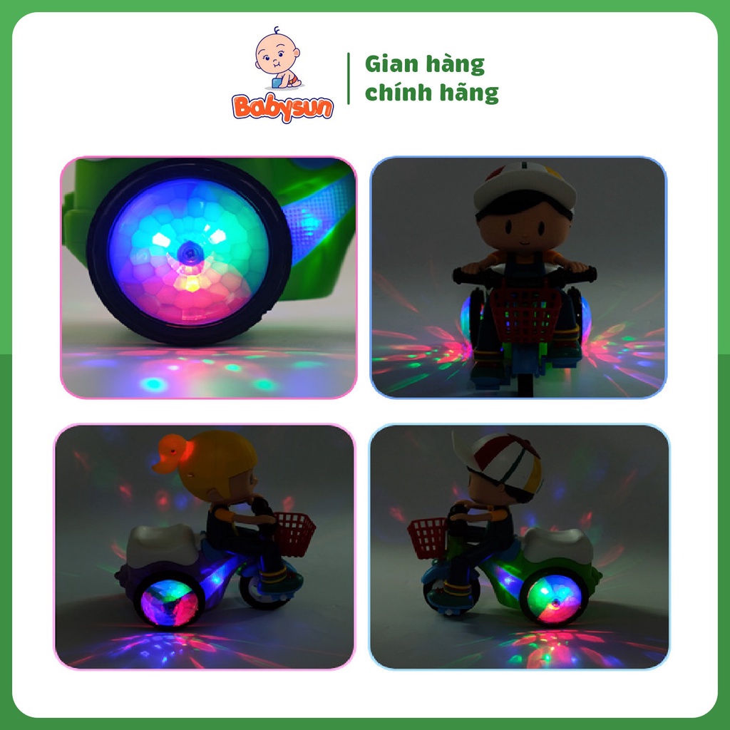 Tặng Pin- Đồ Chơi Cậu Bé Đi Xe Đạp Xoay 360 Độ Cực Hay- Đồ Chơi Có Nhạc, Đèn Phát Sáng