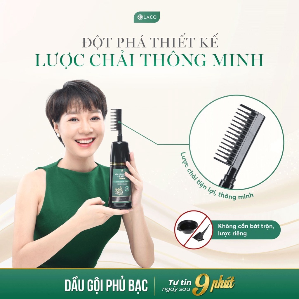 Dầu Gội Phủ Bạc Thảo Dược Laco Black Hair 200ml - Gội Là Đen Nhuộm Tóc Tự Tin Sau 9 Phút Hàng Hiệu
