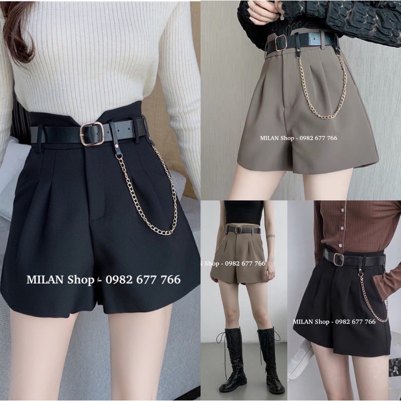 Quần short cạp-lưng cao kèm đai hai kiểu style