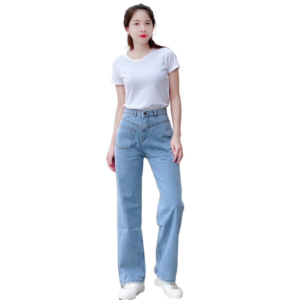 Quần jeans nữ dài ống suông có túi trẻ trung 4YOUNG QJ11