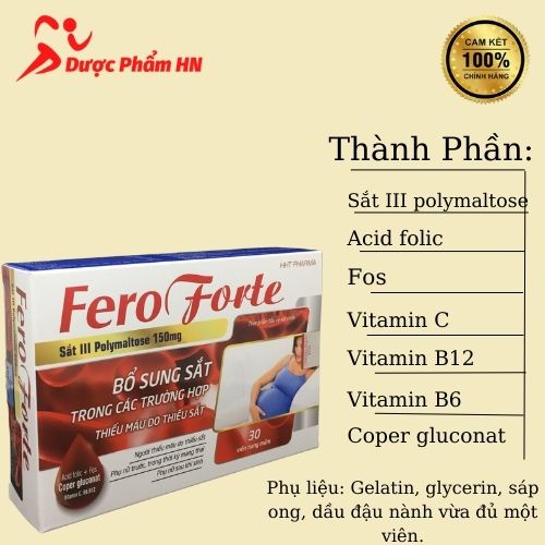 Viên sắt cho bà bầu Fero Forte bổ sung sắt trong các trường hợp thiếu máu do thiếu sắt Duocphamhn92 30 viên