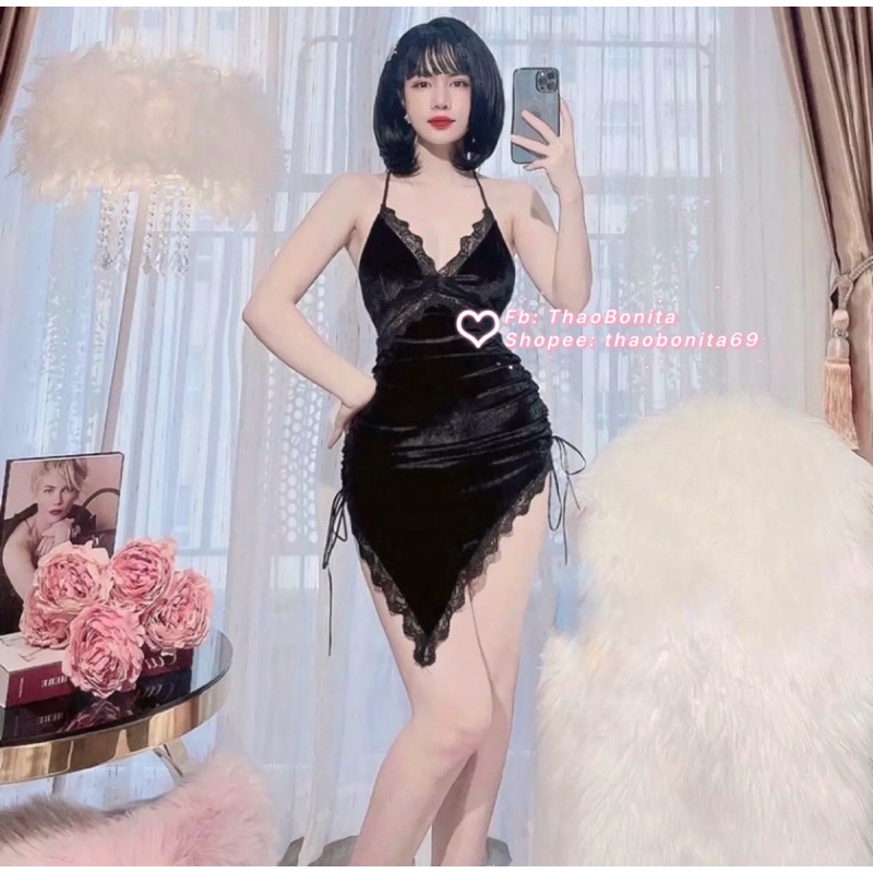 Váy ngủ vạt chéo dây rút vải nhung cao cấp siêu sexy. SHIP HOẢ TỐC TPHCM. Đồ ngủ cosplay sexy ThaoBonita | BigBuy360 - bigbuy360.vn