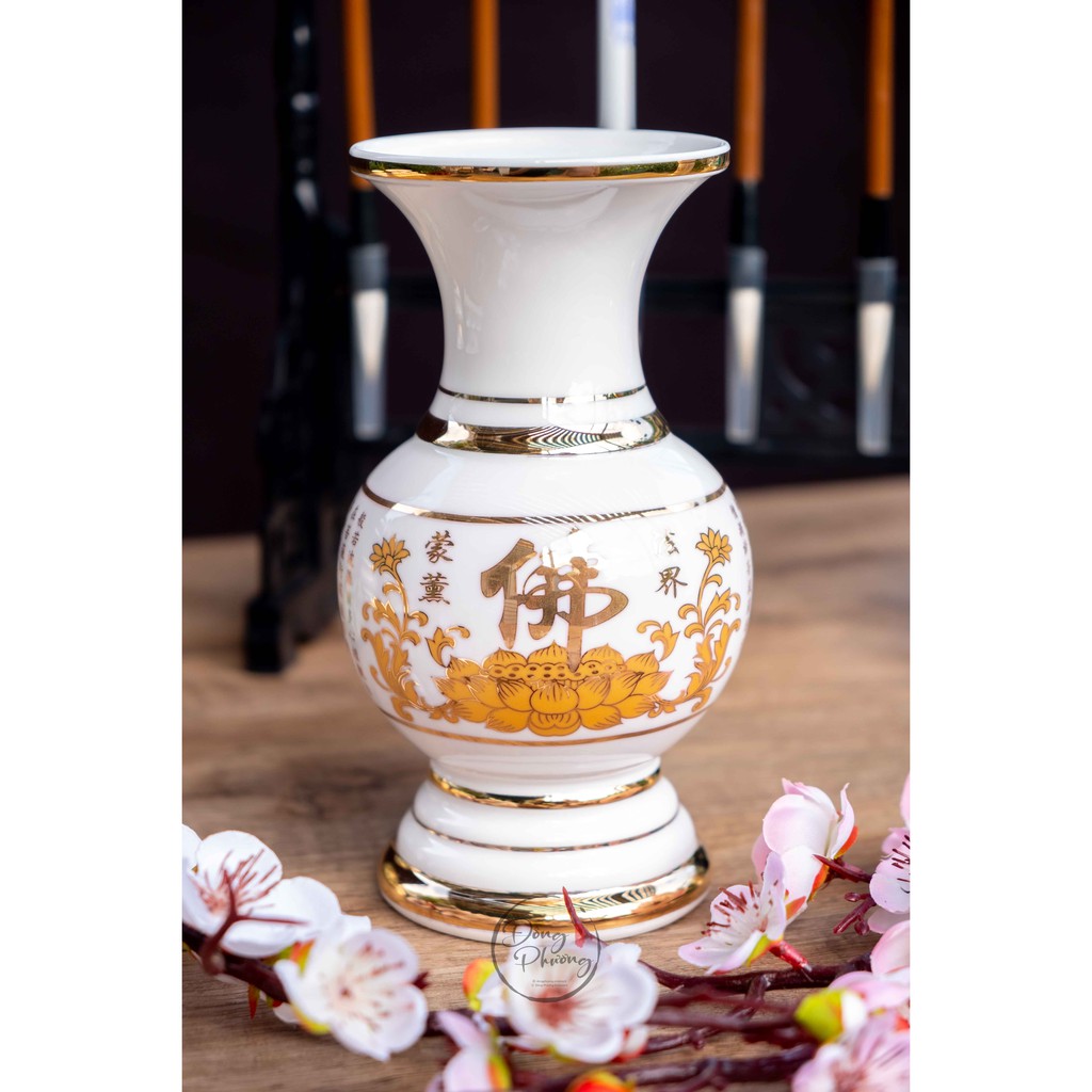 Bình Hoa Sứ Trắng In Tâm Kinh chữ nổi Cao Cấp
