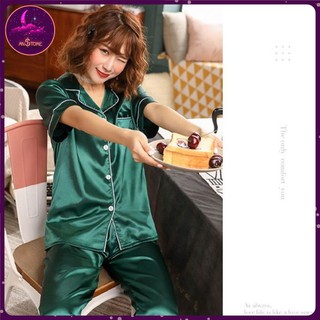 Đồ Mặc Nhà Pijama Quần Dài Áo Cộc Lụa Tuyết Cao Cấp Trơn Trẻ Trung Năng Động