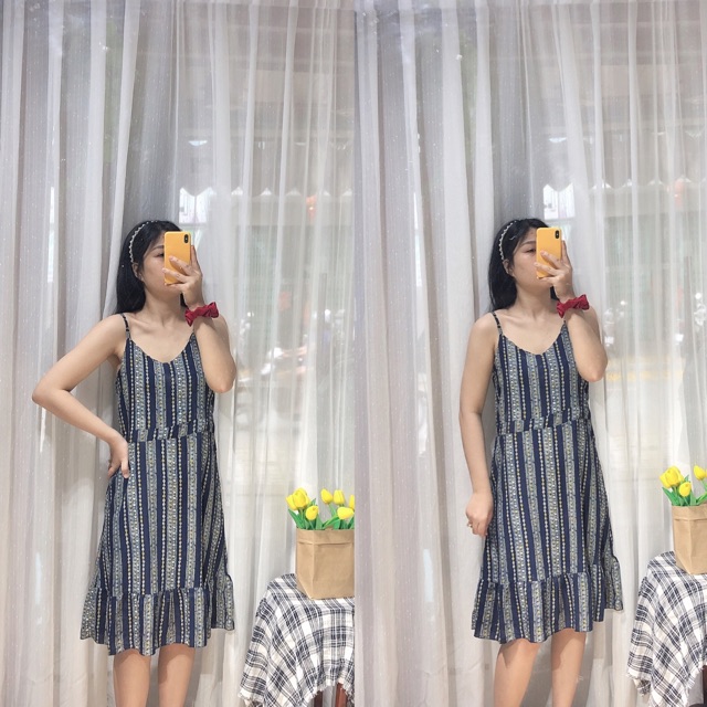 Đầm 2 dây Thổ Cẩm Hàn Quốc - Si tuyển, secondhand, bành tuyển, hàng thùng