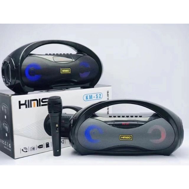 Loa Bluetooth Karaoke Xách Tay KM-S2 (Đen) Tặng Kèm 1 Mic Hát Có Dây Cắm Trực Tiếp,