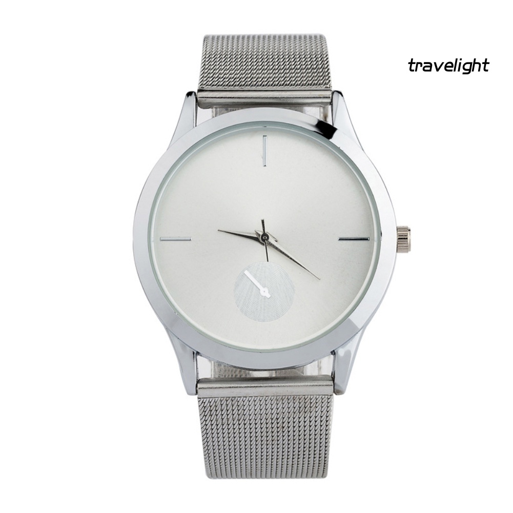 Đồng Hồ Analog Máy Quartz Dây Lưới Thép Không Gỉ Đơn Giản Cho Nam Nữ