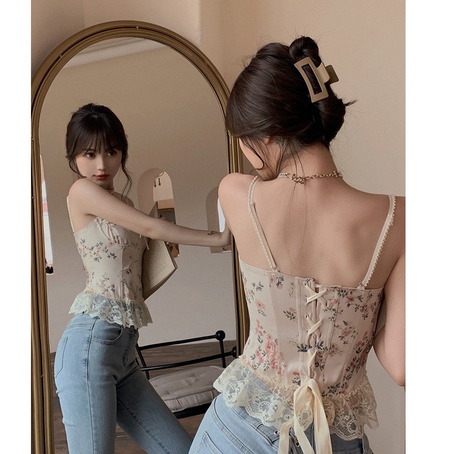 [Mã FAGREEN245 giảm 10% tối đa 30K đơn 99K] Áo Croptop Trễ Vai Phối Ren Hoa Thời Trang Mùa Hè Cho Phái Nữ