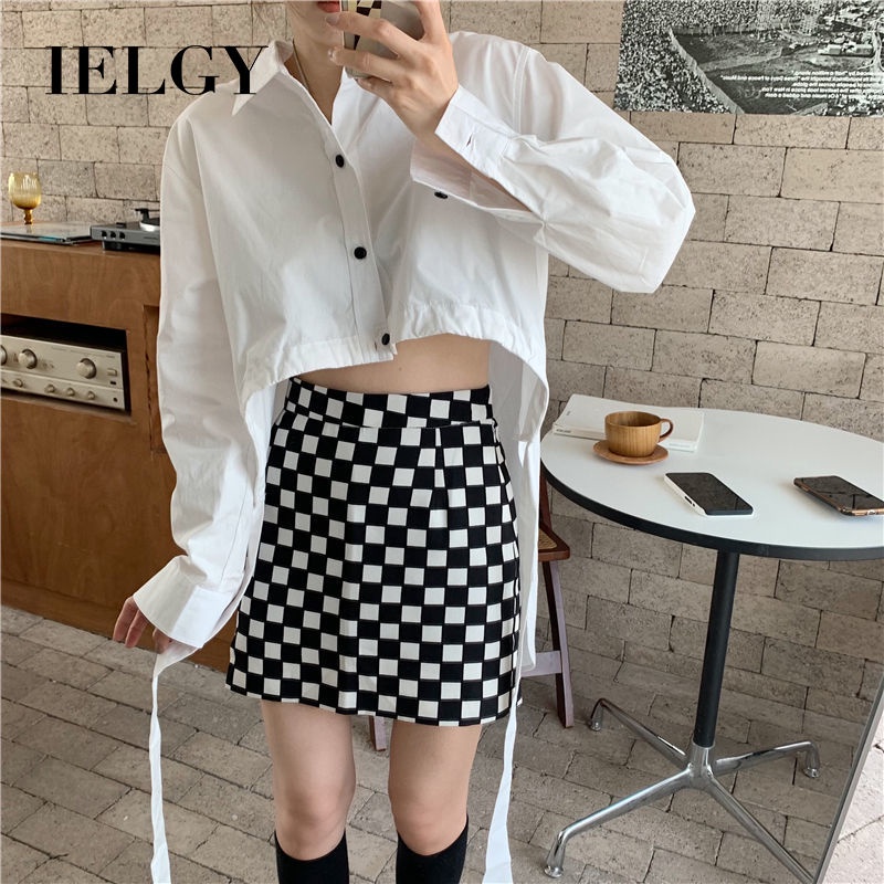 IELGY Áo Sơ Mi Dây Rút Rộng Đa Năng Phiên Bản Hàn Quốc Và Váy Kẻ Caro