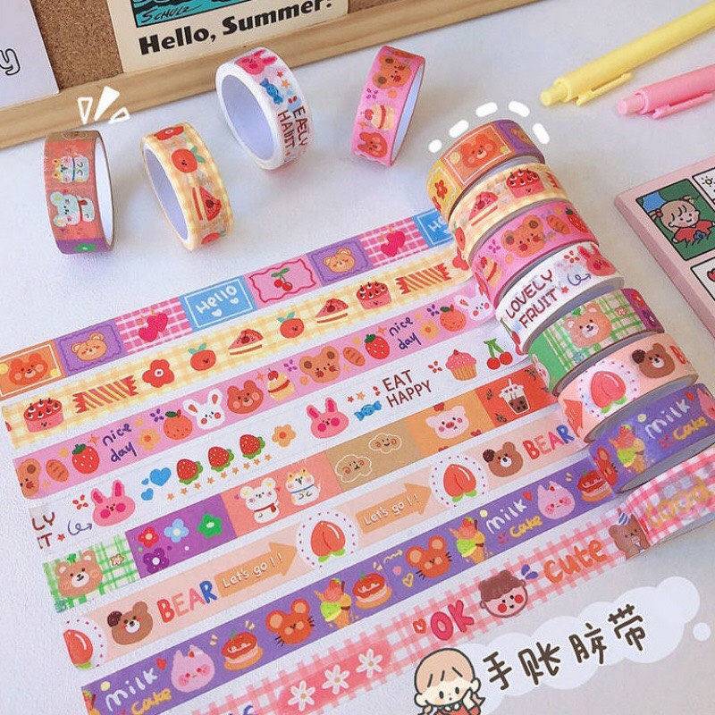 Set 10 Cuộn Washi Tape Họa Tiết Retro Mascaron Trang Trí Sổ Vở Lưu Niệm Băng Dính Decor Sách Vở Cute Giá Rẻ